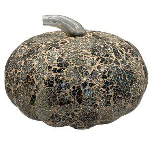 Pottery Barn Pumpkin Decorative Mirrored Mosaic Glass Large Unique Centerpiece